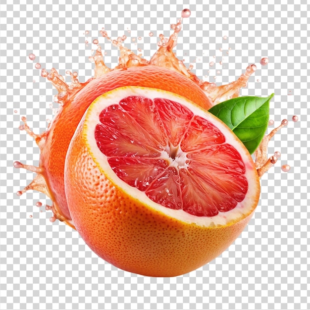 Grapefruit with splash Isolated on transparent background