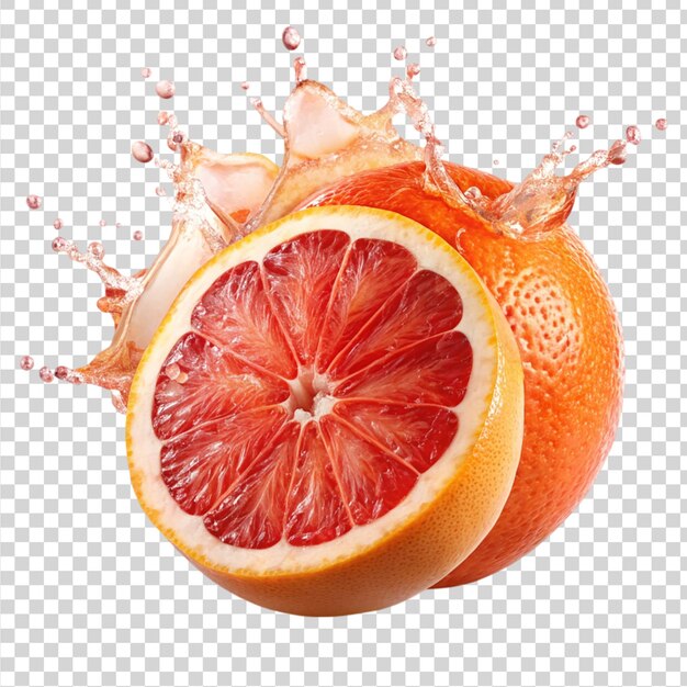 PSD grapefruit with splash isolated on transparent background