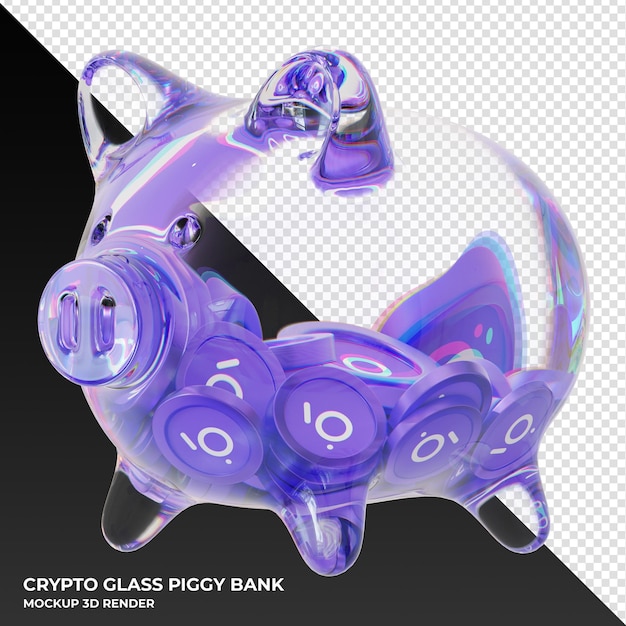 The Graph GRT coin in clear glass piggy bank 3d rendering