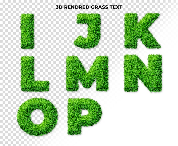 PSD grass alphabet letters i to p on transparent background