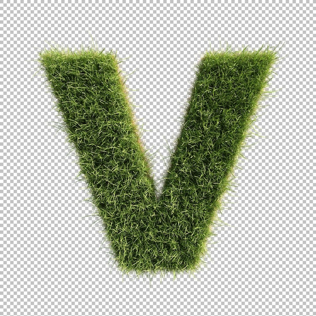 Grass alphabet V on transparent background