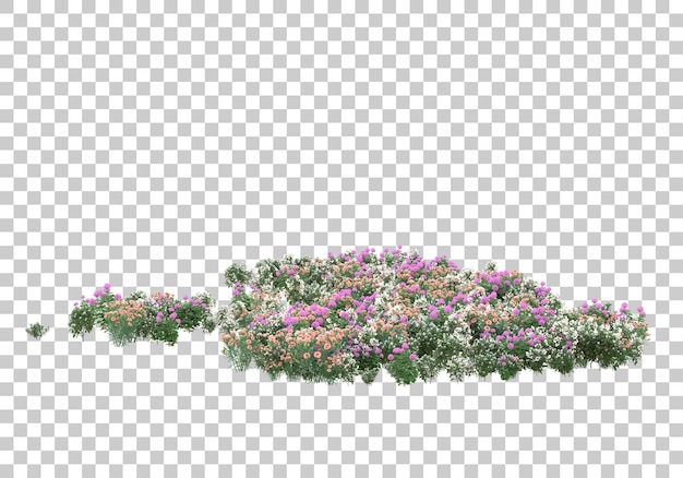 Grass island with flowers on transparent background 3d rendering illustration