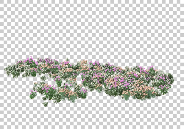 Grass island with flowers on transparent background 3d rendering illustration