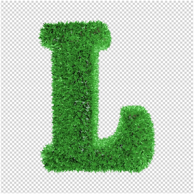 Grass letter in 3d rendering isolated