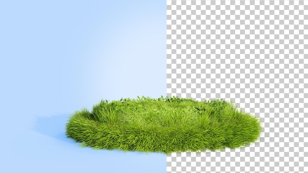 Grass podium isolated on a white background Grass circle 3d rendering