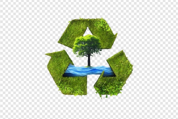 Grass recycling symbol with tree and water isolated on a transparent background