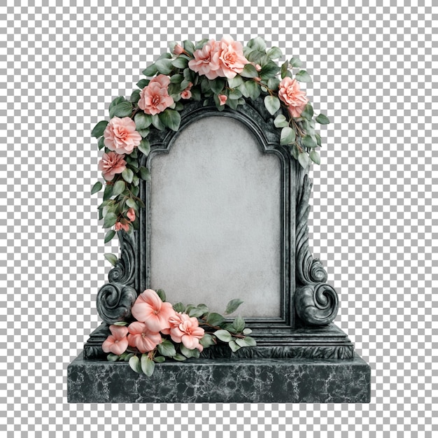 PSD grave stone with flowers on transparent background ai generated