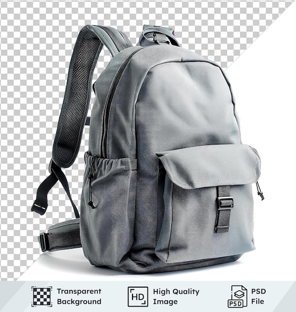 Gray backpack psd with transparent background