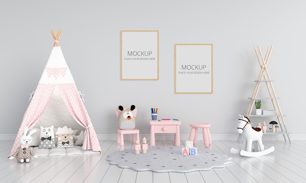 Gray child room with frame mockup