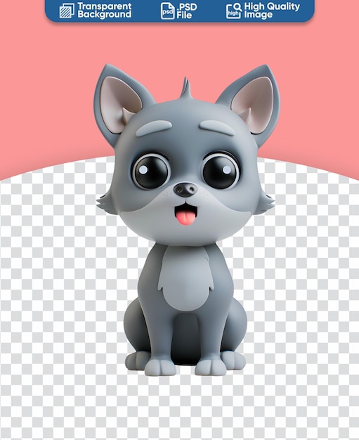 PSD gray dog in cute chibi form a 3d render cartoon illustration in toy style for kids