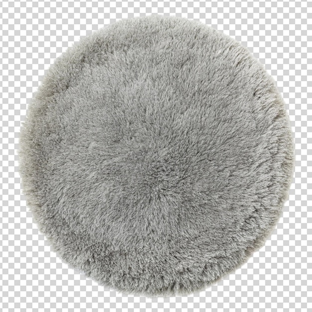 PSD gray fluffy rounded shape floor carpet isolated on transparent background