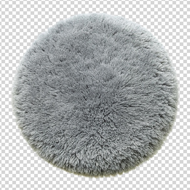 PSD gray fluffy rounded shape floor carpet isolated on transparent background