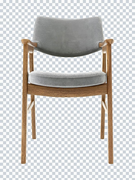 Gray foam and wooden single chair mockup. Front view. Transparent. Png. 3d rendering