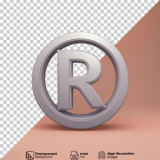 PSD gray registered symbol isolated on transparent background