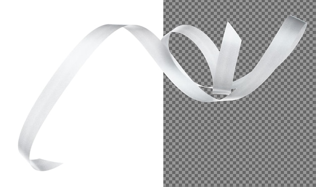 Gray ribbon long straight fly in air with curve roll shiny Gray ribbon for present gift birthday party to wrap around decorate and make of textile cloth long straight White background isolated