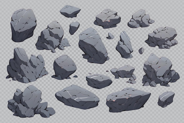 gray stone cartoon illustration isolated on transparent background generative ai