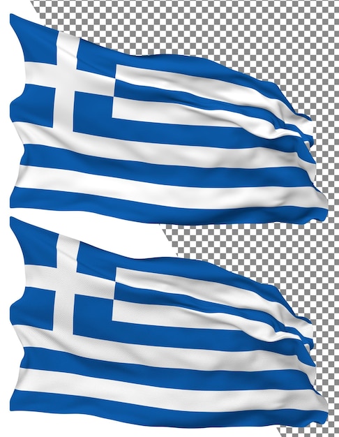 Greece flag wave isolated plain bump texture transparent background 3d rendering