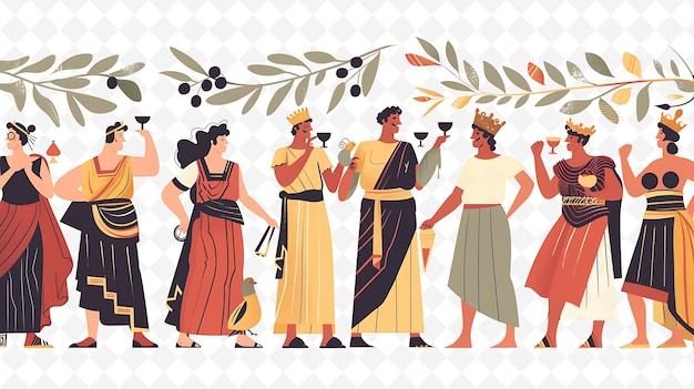 Greek Characters Participating in a Toga Party Design Is Pla Illustration Cutural Landscape View