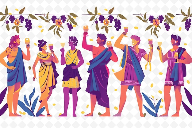 Greek Characters Participating in a Toga Party Design Is Pla Illustration Cutural Landscape View