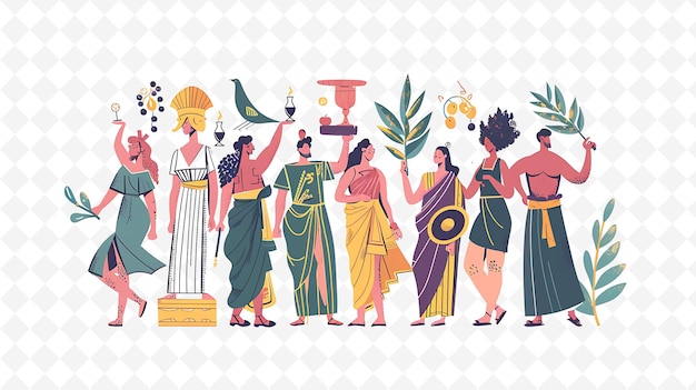 Greek Characters Participating in a Toga Party Design Is Pla Illustration Cutural Landscape View