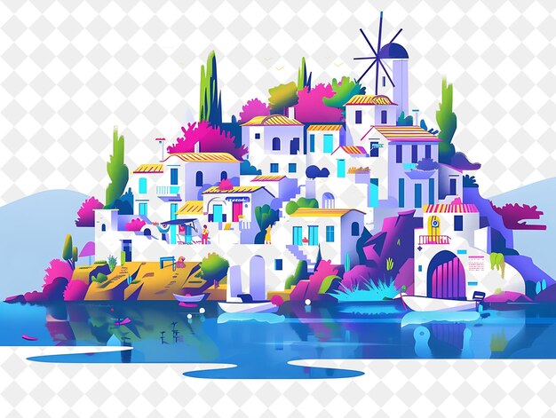 Greek Island With Characters Having a Beach Party Design Is People Life Style Flat Illustration