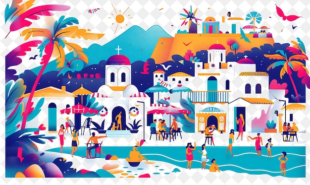 Greek Island With Characters Having a Beach Party Design Is People Life Style Flat Illustration