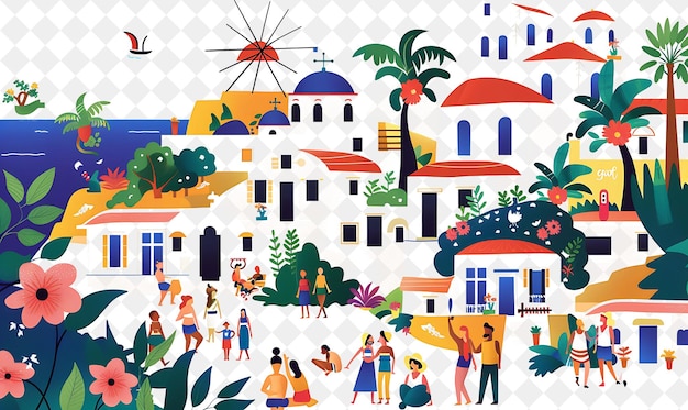 Greek Island With Characters Having a Beach Party Design Is People Life Style Flat Illustration