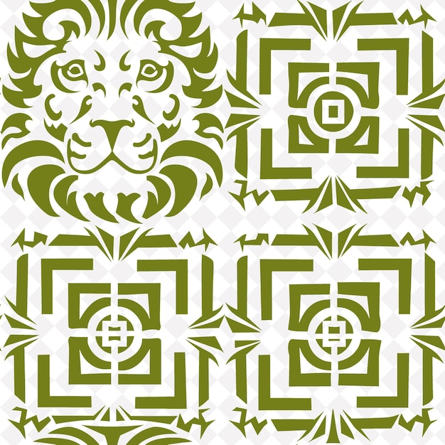 PSD greek key meander pattern with lion icon and angular layout abstract natural pattern vector design