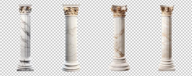 PSD greek marble pillar column collection isolated on transparent background