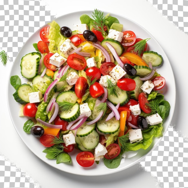 Greek salad on a white plate transparent background