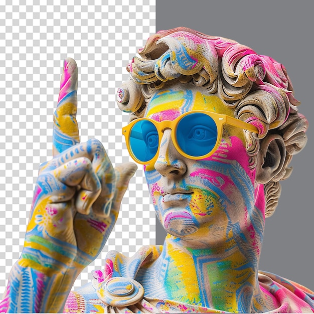 Greek statue colorful sunglasses pointing finger isolated on transparent background