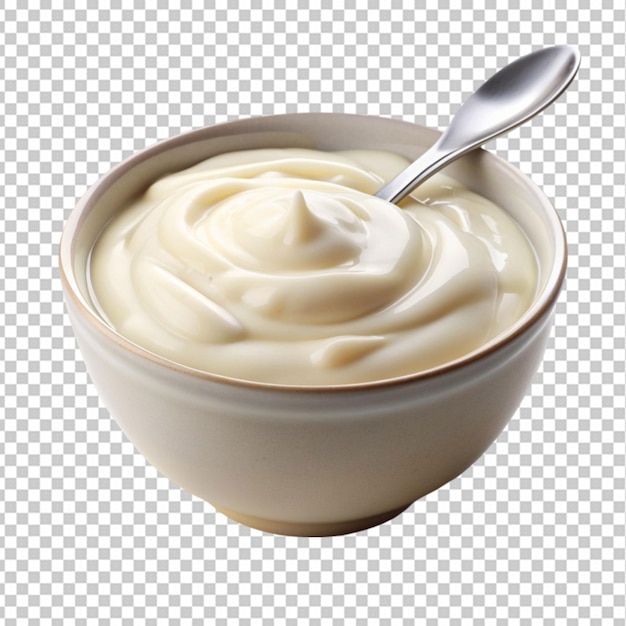 Greek yogurt in bowl isolated on transparent background