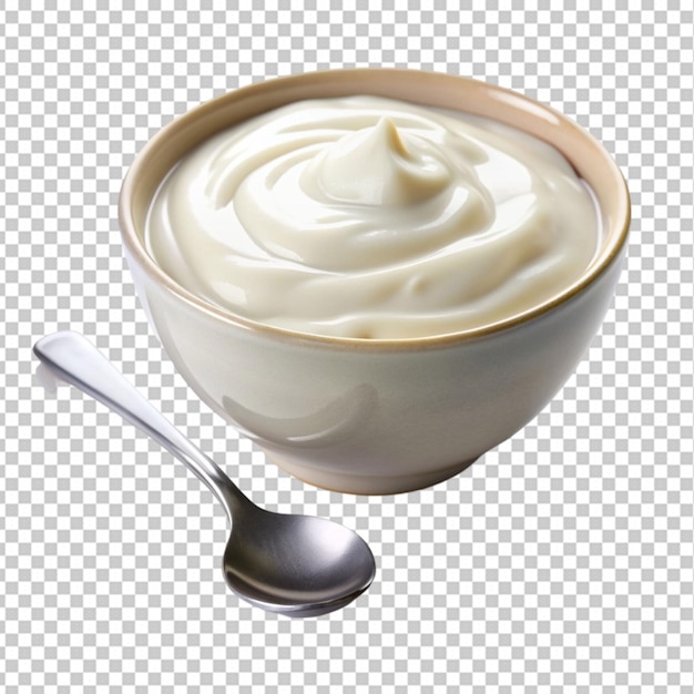 Greek yogurt in bowl isolated on transparent background