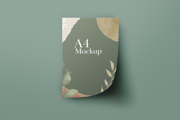 Green A4 Floral Paper Mockup