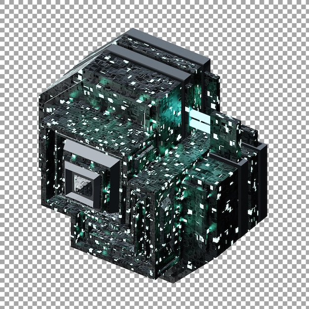 green abstract cube sci-fi ui element