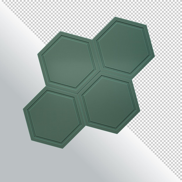 Green abstract hexagon object isolated on transparent background