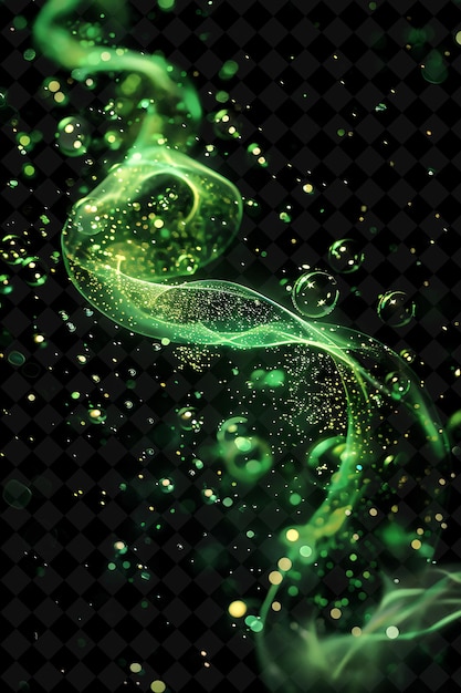 a green abstract illustration of bubbles and a black background