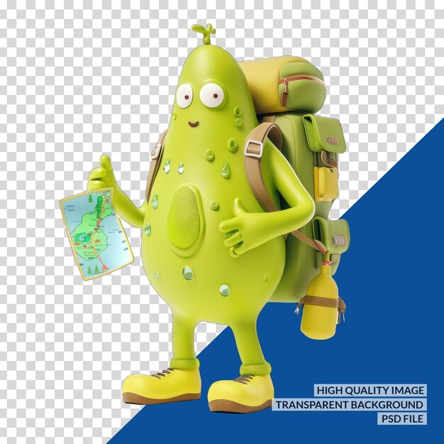 PSD a green alien with a backpack that says  alien  on it