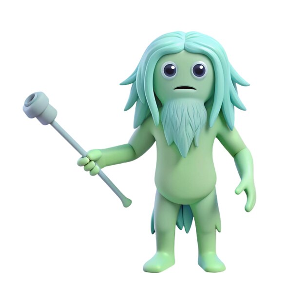 a green alien with a beard and a blue beard