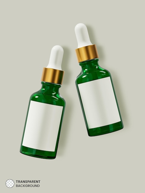 Green amber glass cosmetic serum bottle icon 3d render illustration