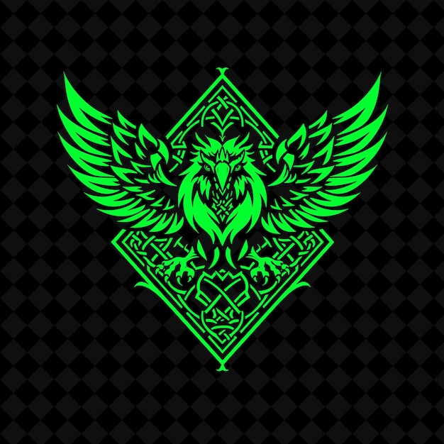 green angel on a black background with a design of a rooster