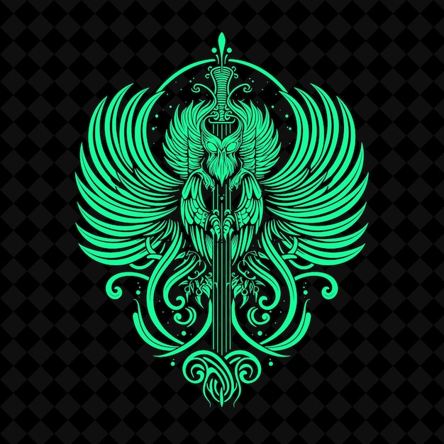 green angel with a green wings on a black background