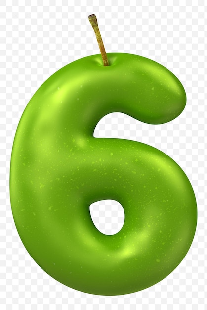 green apple alphabet number 6 isolated 