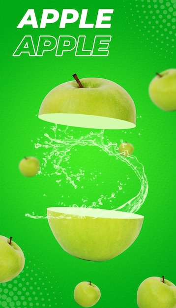 green apple fruit splash template for advertising post