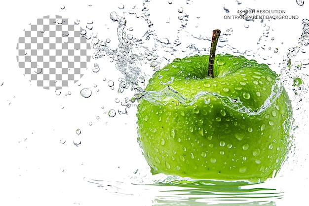 Green Apple Splash 3D realistic depiction of an apple in splash on transparent background