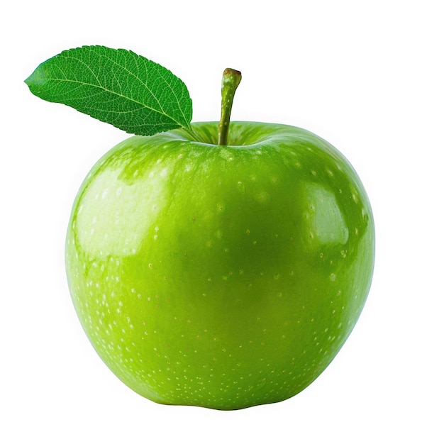 A Green Apple with a Leaf