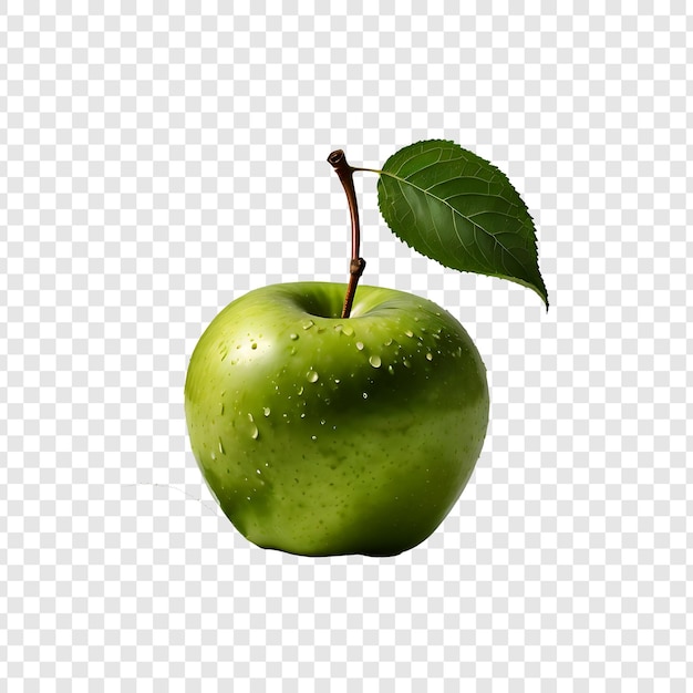 a green apple with leaves isolated on transparent background