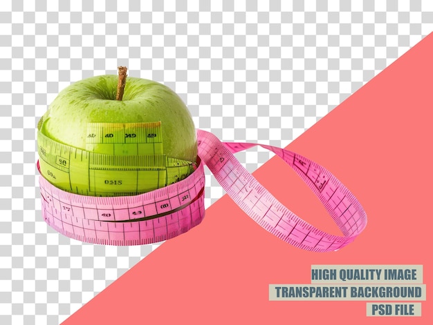 a green apple with a pink ribbon around it png on transparent background