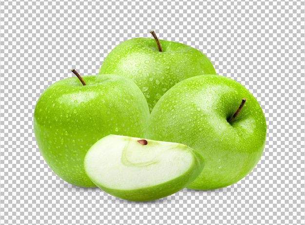 Green apple with water drop isolated on alpha layer