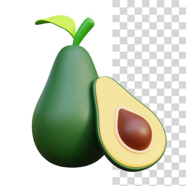 A green avocado and a half of an avocado